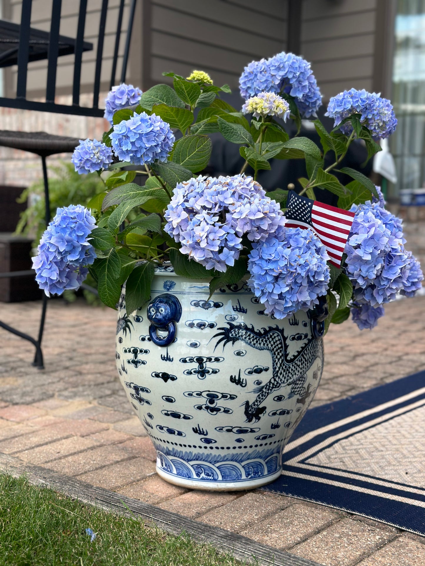 Extra-Large Blue & White Hand Painted Porcelain Planter/Pot. Measures 18"D