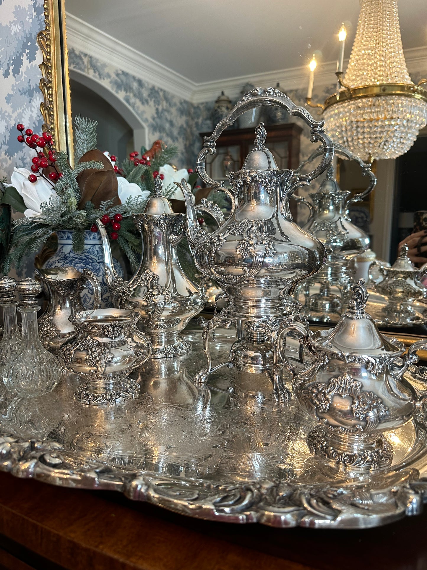 Reserved for Maison-Silverplate teaset & set of 10 Limoges plates