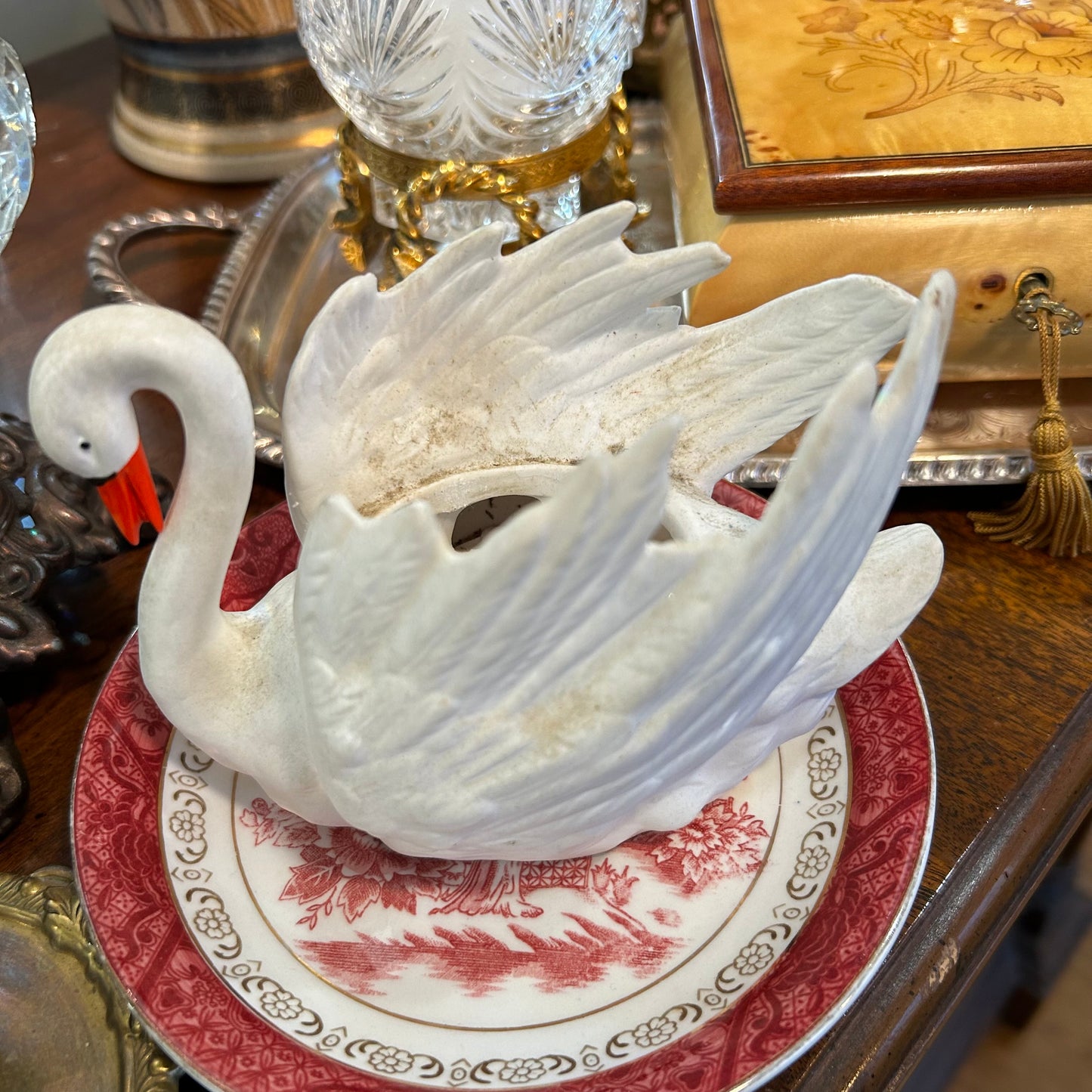 Spectacular Vintage white swan statue by designer Goebel of West Germany