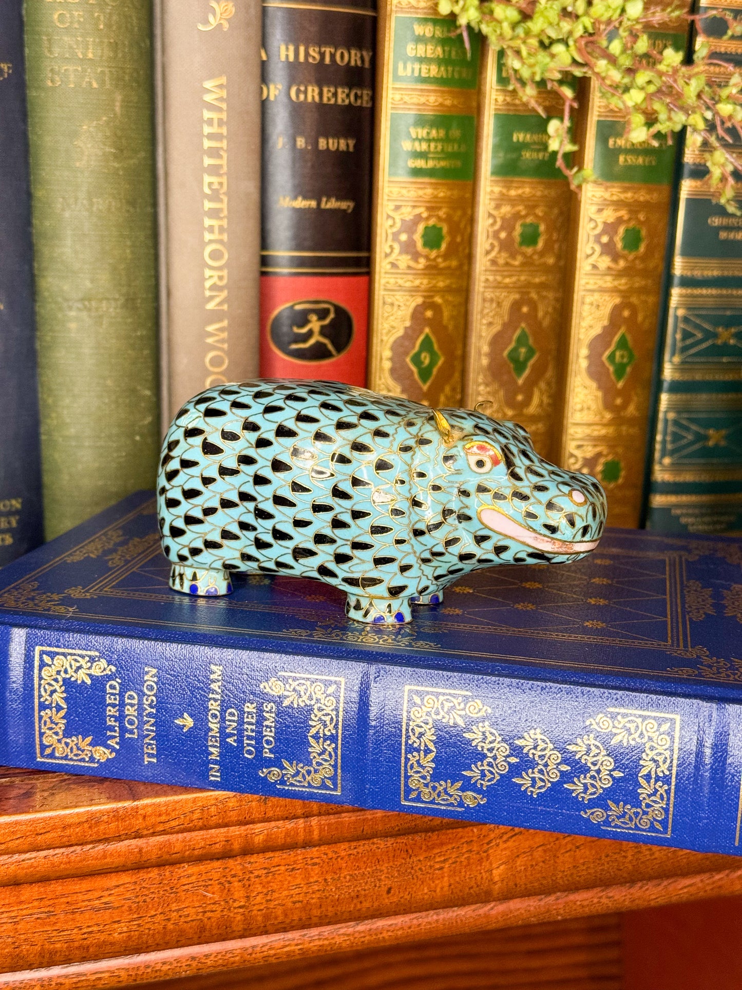 Charming Vintage Cloisonné Hippo with Beautiful Fish Scale Design