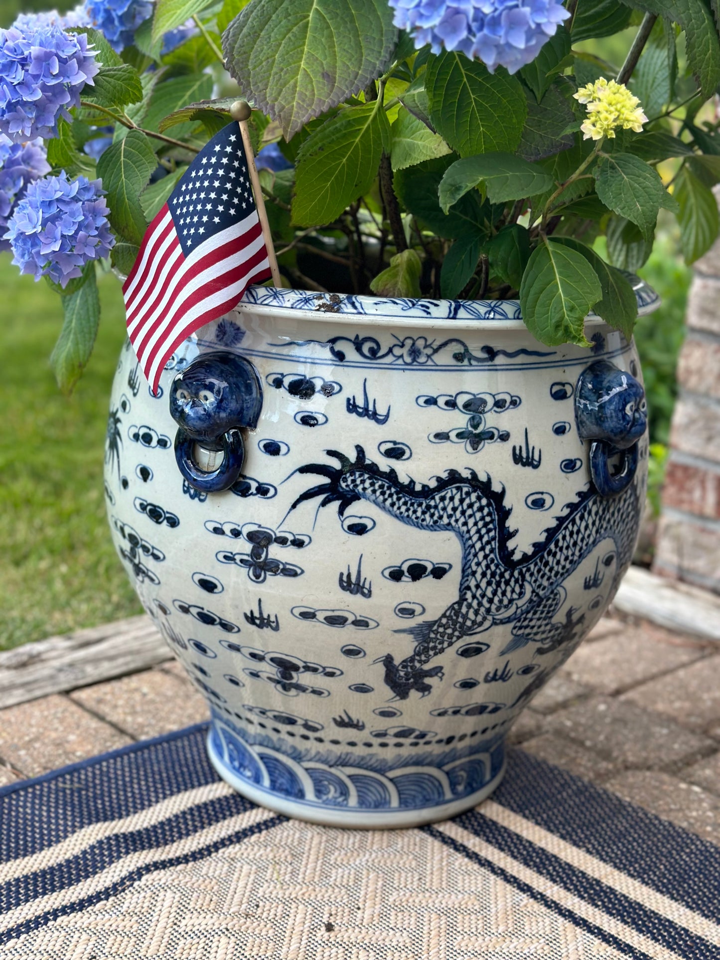 Extra-Large Blue & White Hand Painted Porcelain Planter/Pot. Measures 18"D