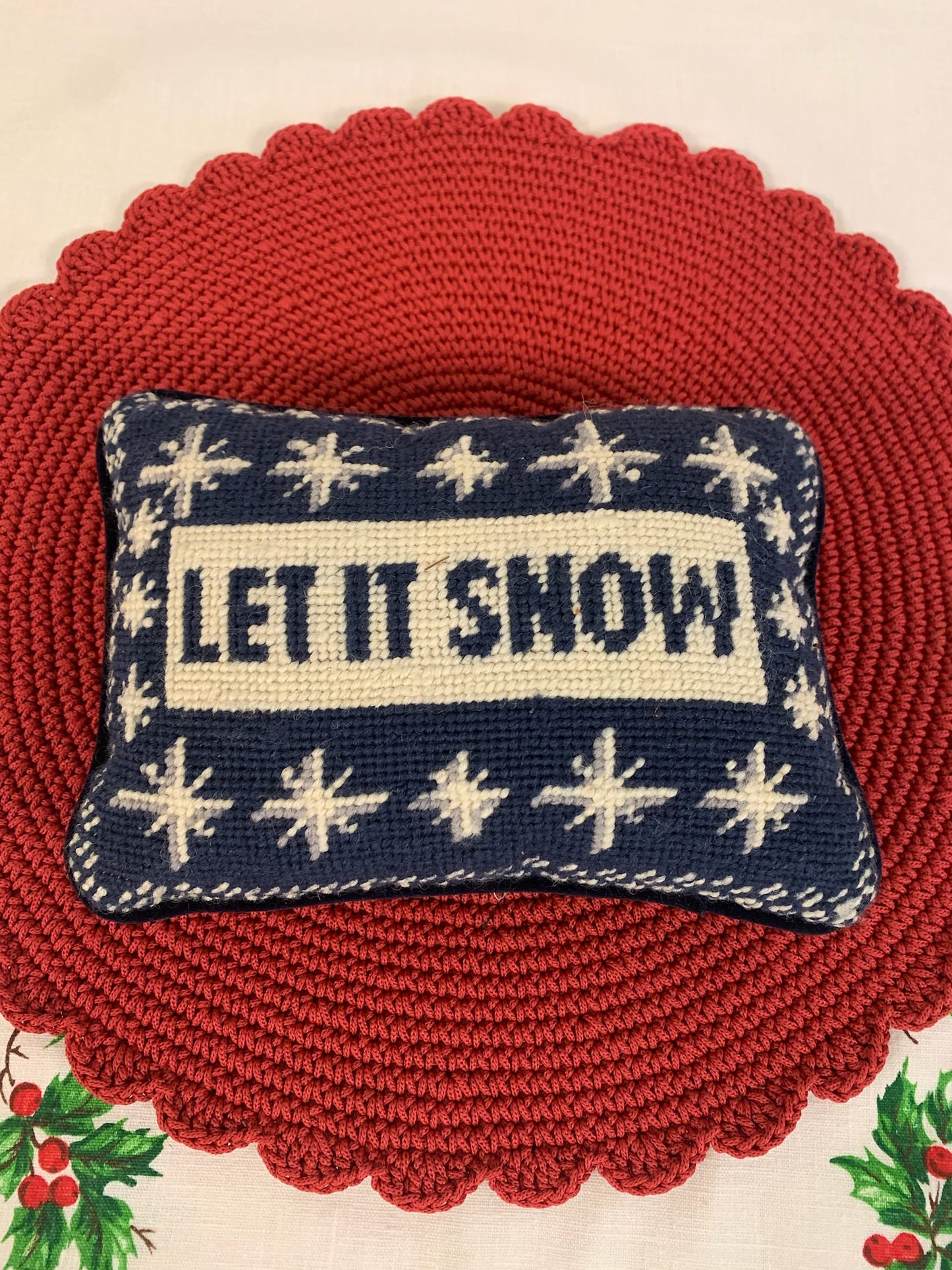 Live 11/21 Let it Snow Needlepoint pillow