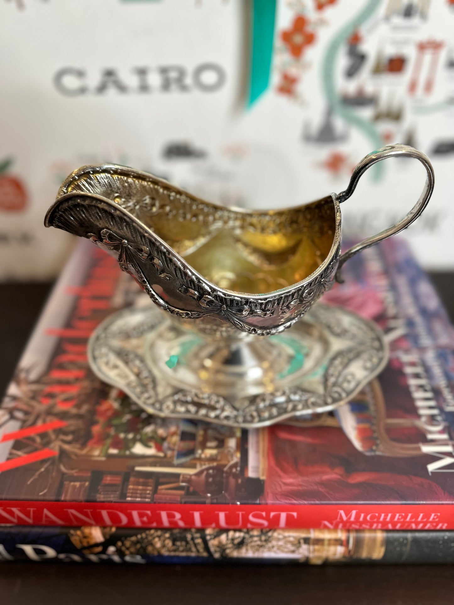 STUNNING! 19th Century Louis XVI Style 800 Silver Repousse Gravy Boat Saucier with Attached Underplate