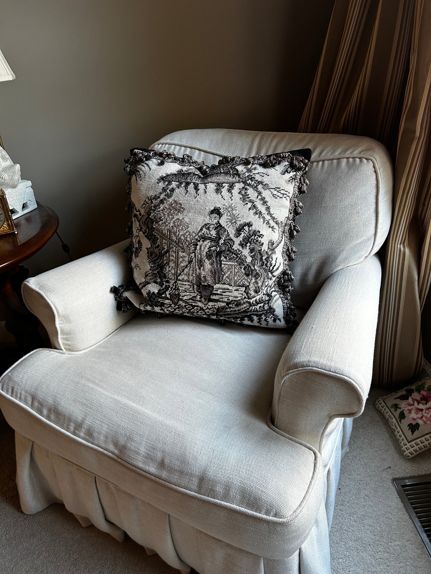 Absolutely stunning oversized chinoiserie needlepoint pillow.