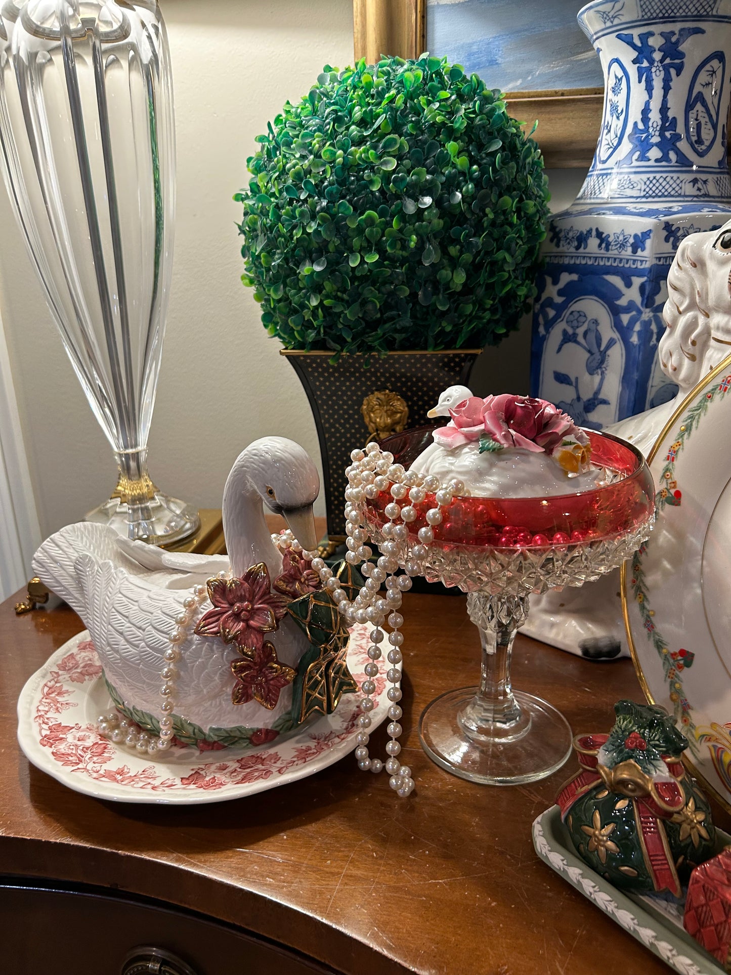 Beautiful cranberry red etched pedestal dish