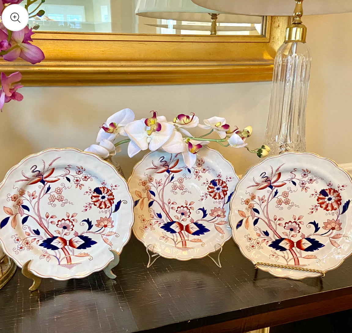 STUNNING - BOOTHS "FREIAN” China set of 3 Dinner Imari floral blue and white plates