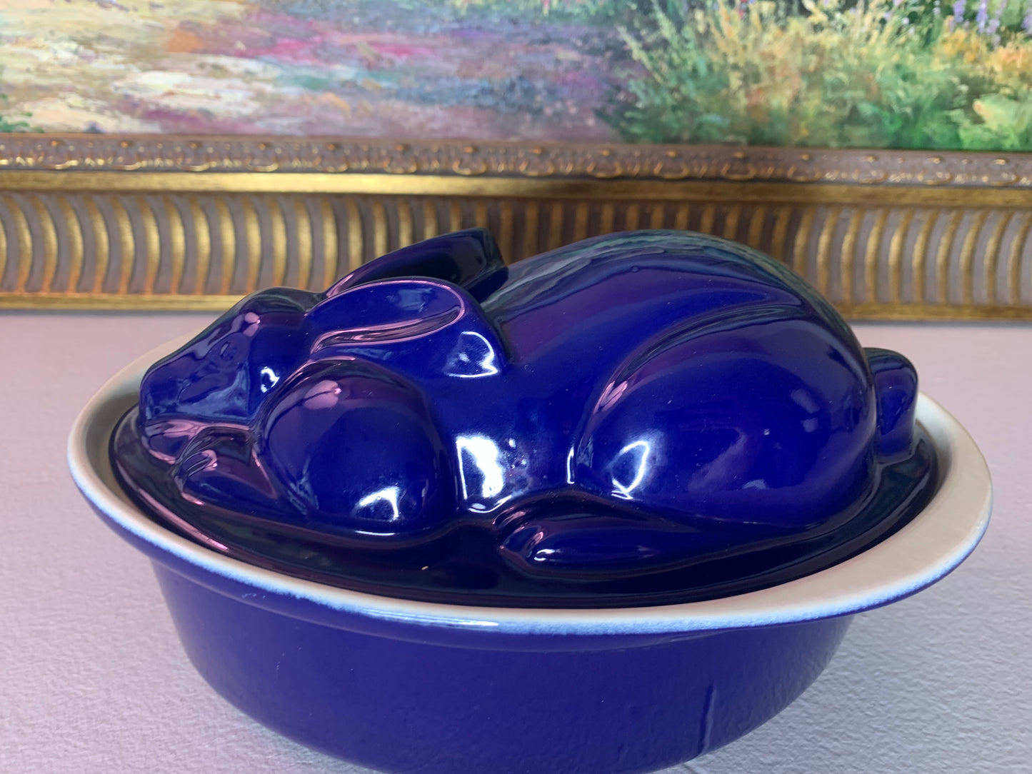 Lidded Bunny Cobalt Dish - As is!