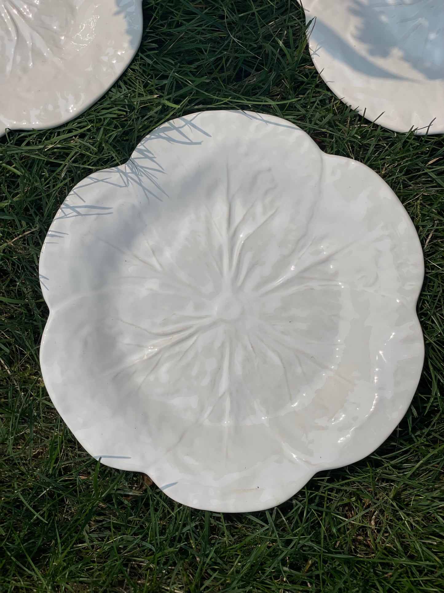 Live Sale 10/4 Reserved for Susan: Vintage Set of 3 Bordallo Pinhiero White Cabbage 9.25” Plates