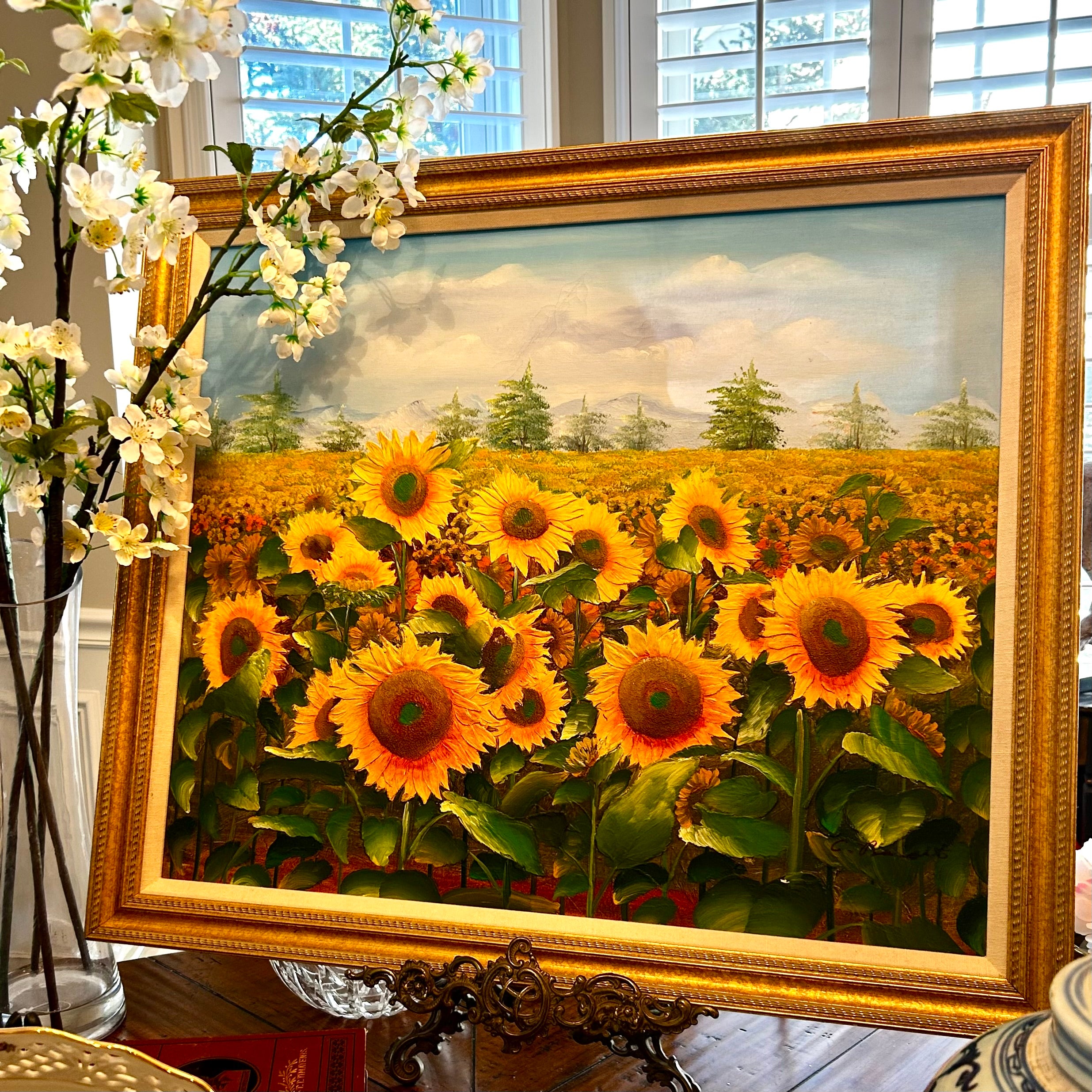 Vtg Sunflower orders Oil Painting Signed Framed Large