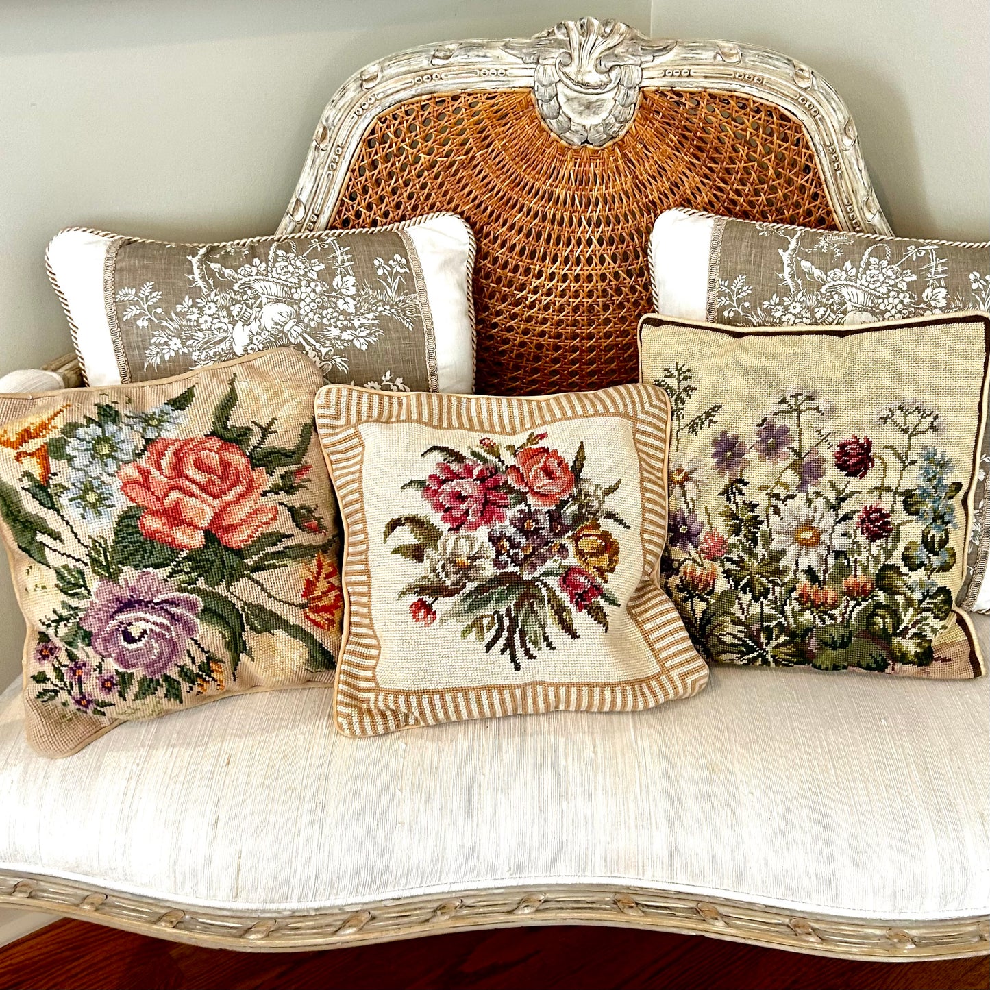 Fabulous floral vintage needlepoint pillows 3 available