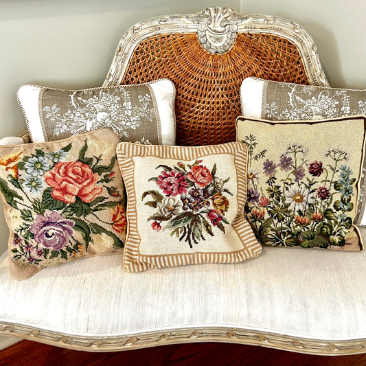 Fabulous floral vintage needlepoint pillows 3 available