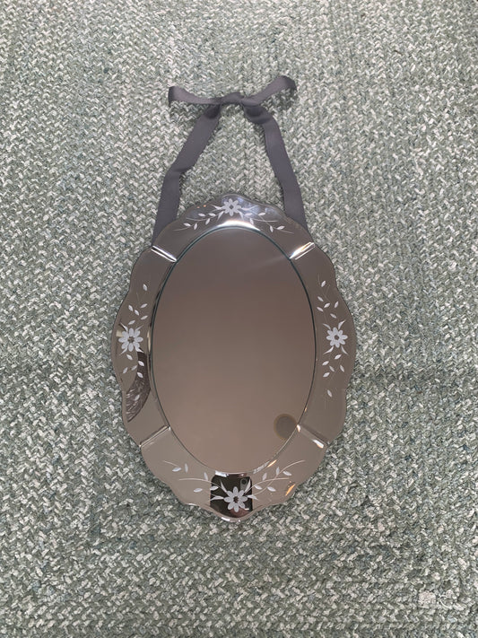 Oval Mirror with Etched Floral Design 14.5" x 10.5"