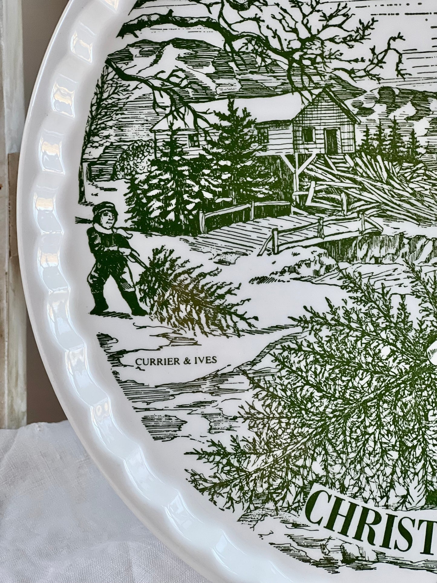 Darling Vintage “Christmas Snow” Currier & Ives Serving Tray / Cookie Plate, 11.5”