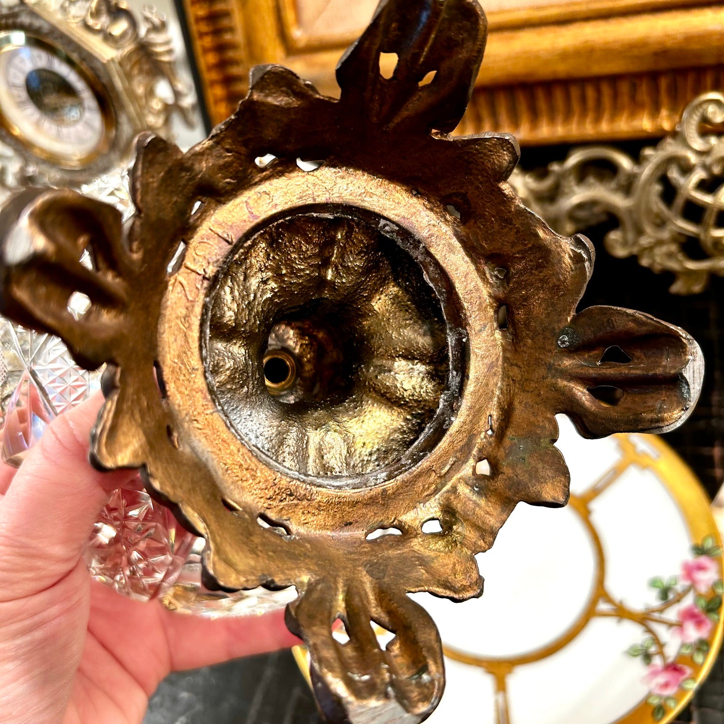 Beautiful bronze and crystal footed older ashtray delightful dish