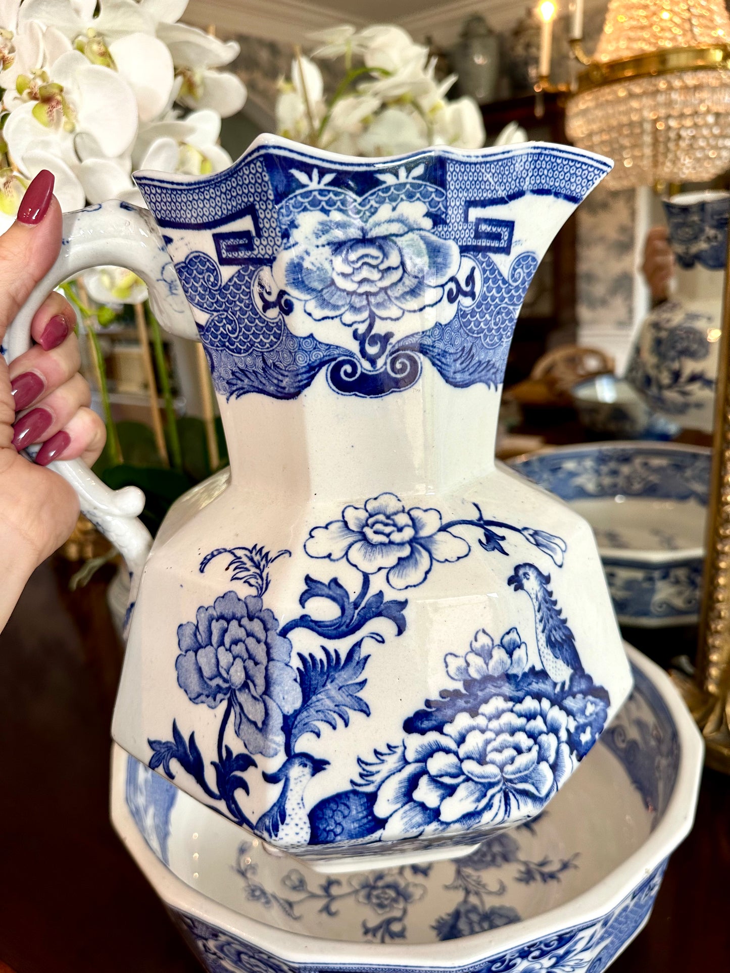 Fabulous Rare to Find 19thc Masons English Transferware Pitcher & Bowl