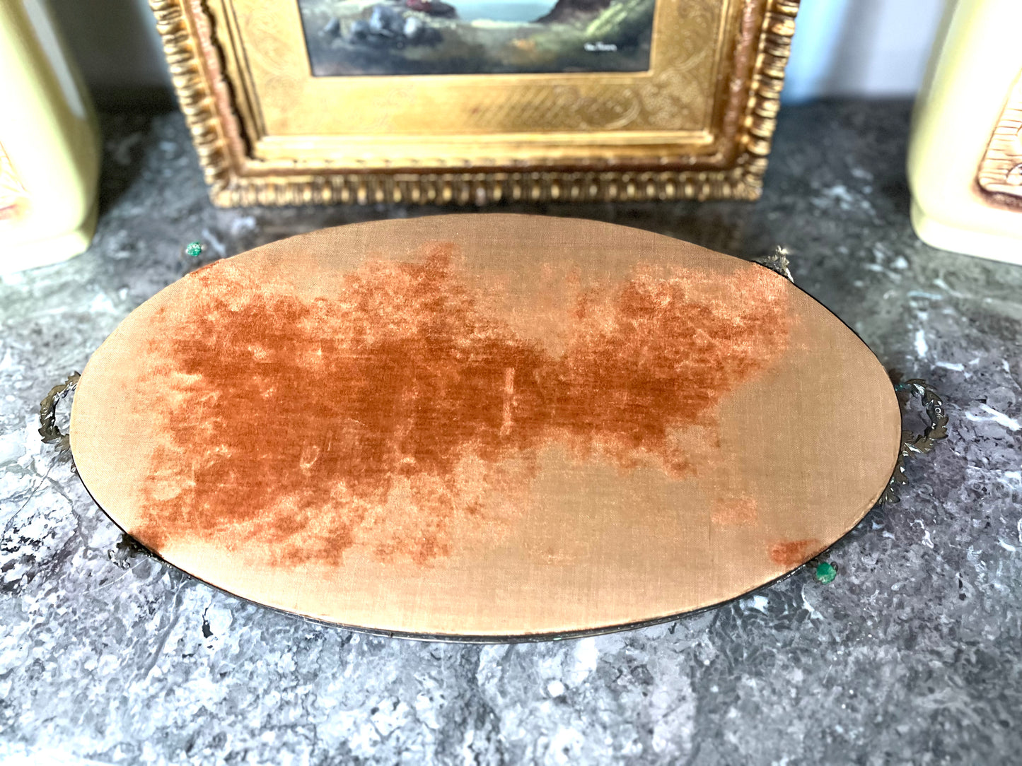 Antique Stunning 19th Century Hand Painted Mirrored Large Vanity Tray