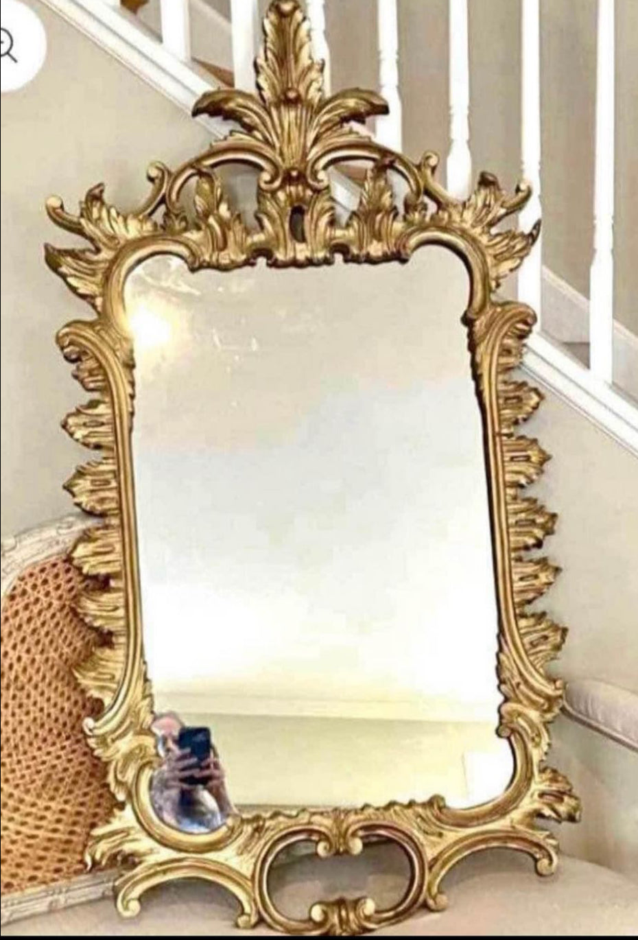 Chicagoland pick up breathtaking Older vintage mid 20th century Hollywood Regency baroque gold wall mirror 52 X 27