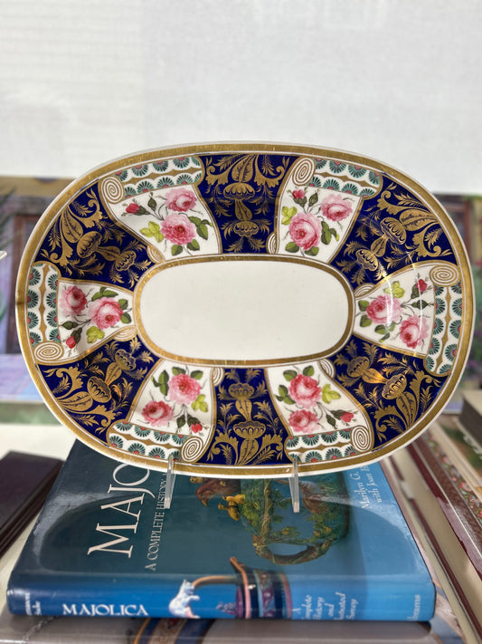 (Copy) Antique Bloor Derby Platter with Cobalt and Gold alternating with stunning Hand Painted Roses!