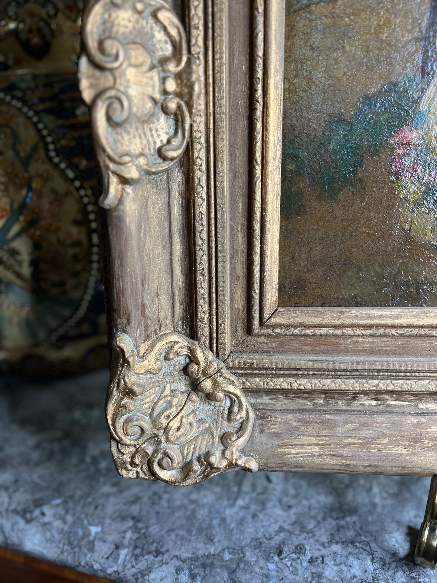 Finely Painted 1900’s Original Oil On Board In Stunning Original Antique Frame Titled “The Flower Girl”