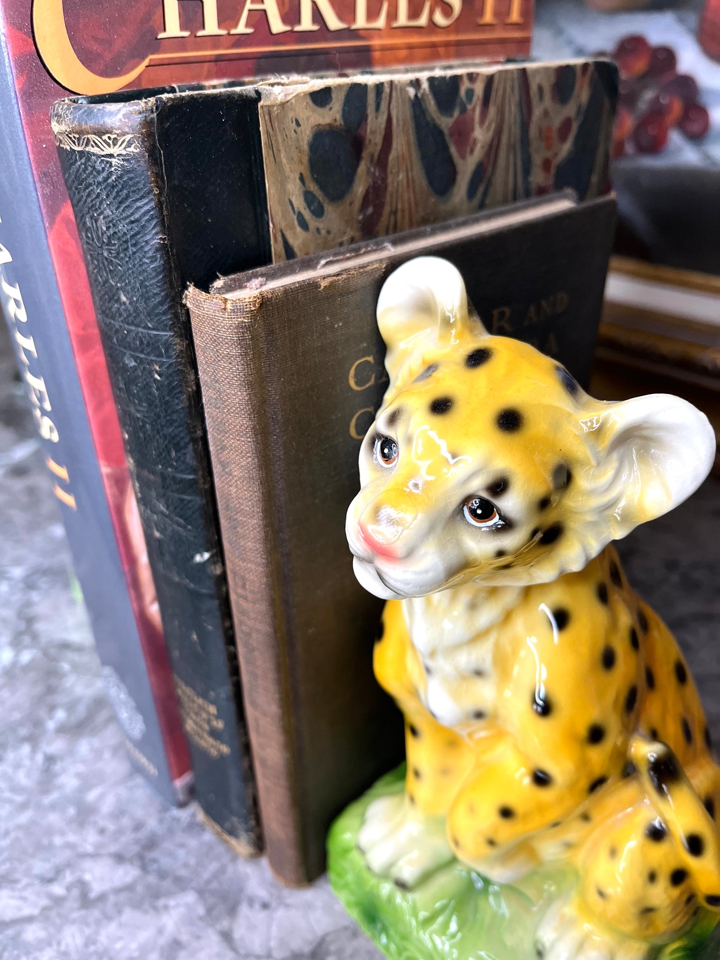 Reserved Maria Adorable Vintage Porcelain Aldon Cheetah/Leopard Cub Bookends - Repair Priced Accordingly