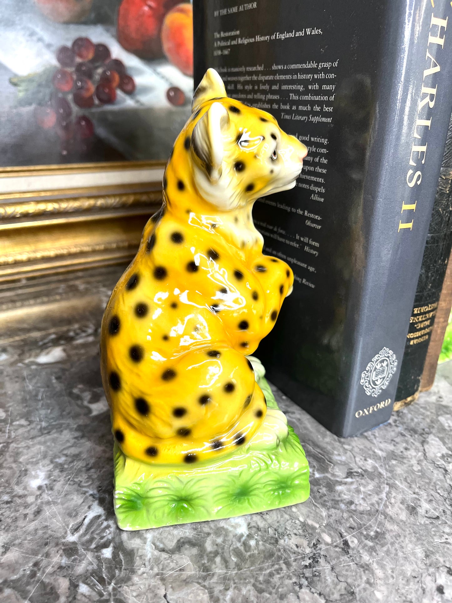 Reserved Maria Adorable Vintage Porcelain Aldon Cheetah/Leopard Cub Bookends - Repair Priced Accordingly