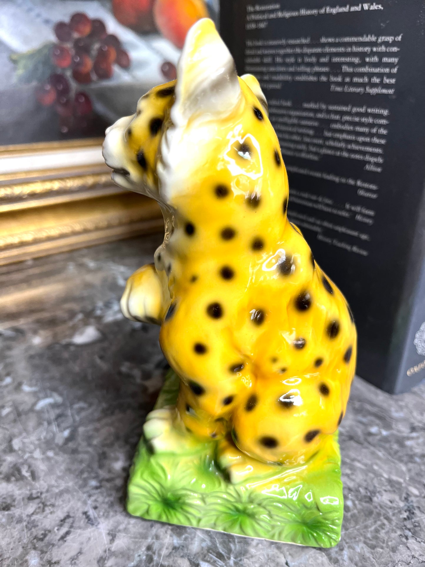 Reserved Maria Adorable Vintage Porcelain Aldon Cheetah/Leopard Cub Bookends - Repair Priced Accordingly