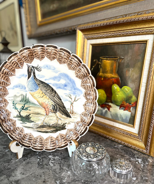 Reserved Melinda Live 8/5 - Gorgeous Early 1900’s Italian Majolica Pheasant Wall Plate