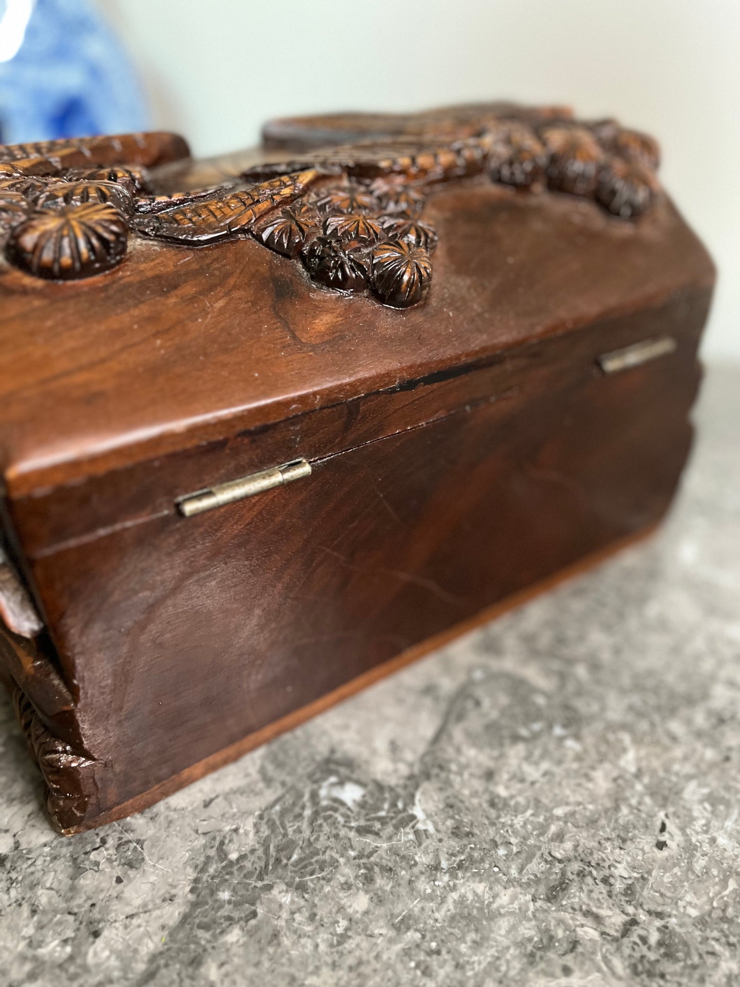 Unique Vintage Hand Carved Mahogany Asian Solid Wood Box