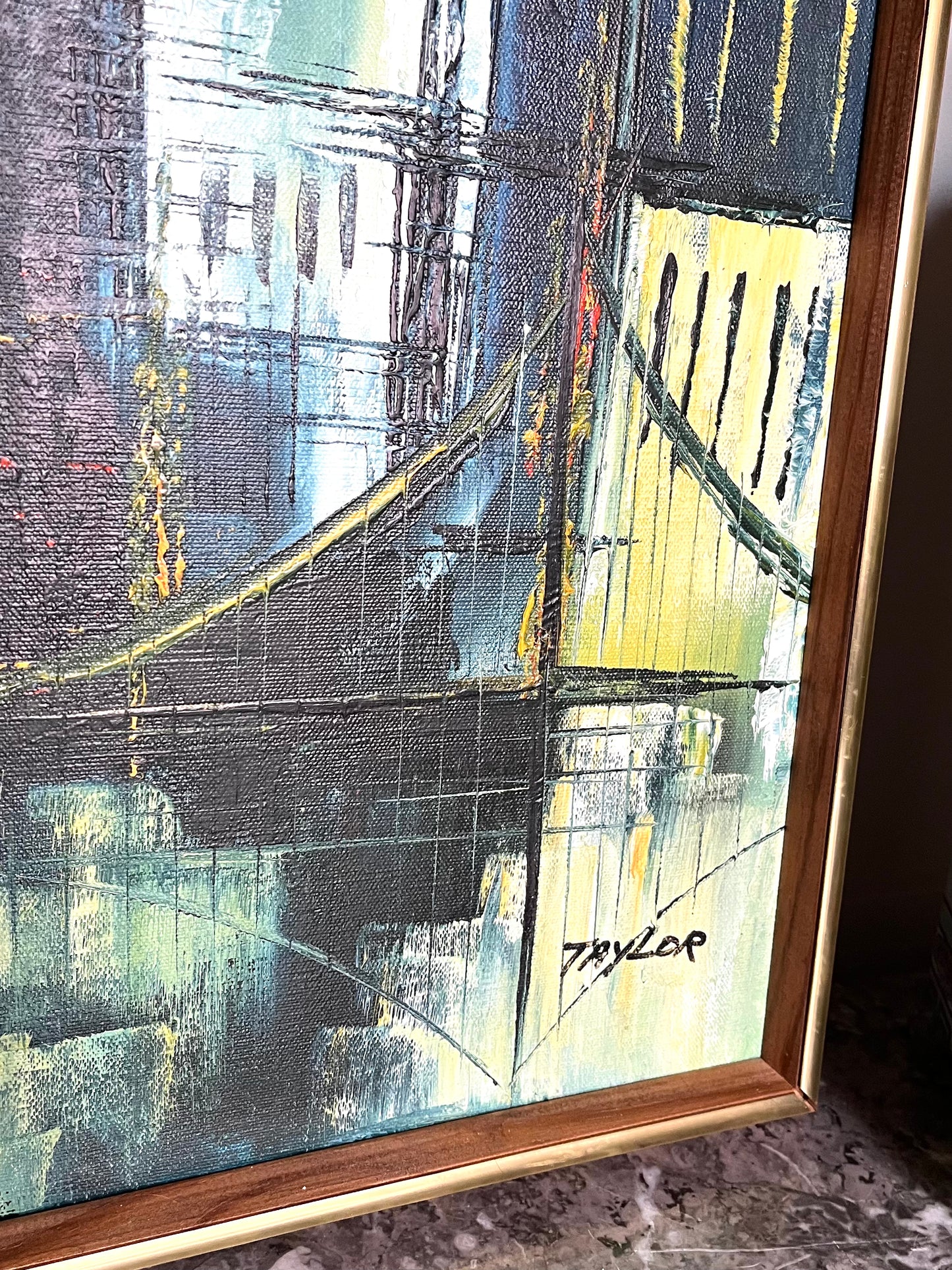 Gorgeous Original Acrylic On Canvas Cityscape - 3rd Quarter 20th Century - Signed Oil Painting