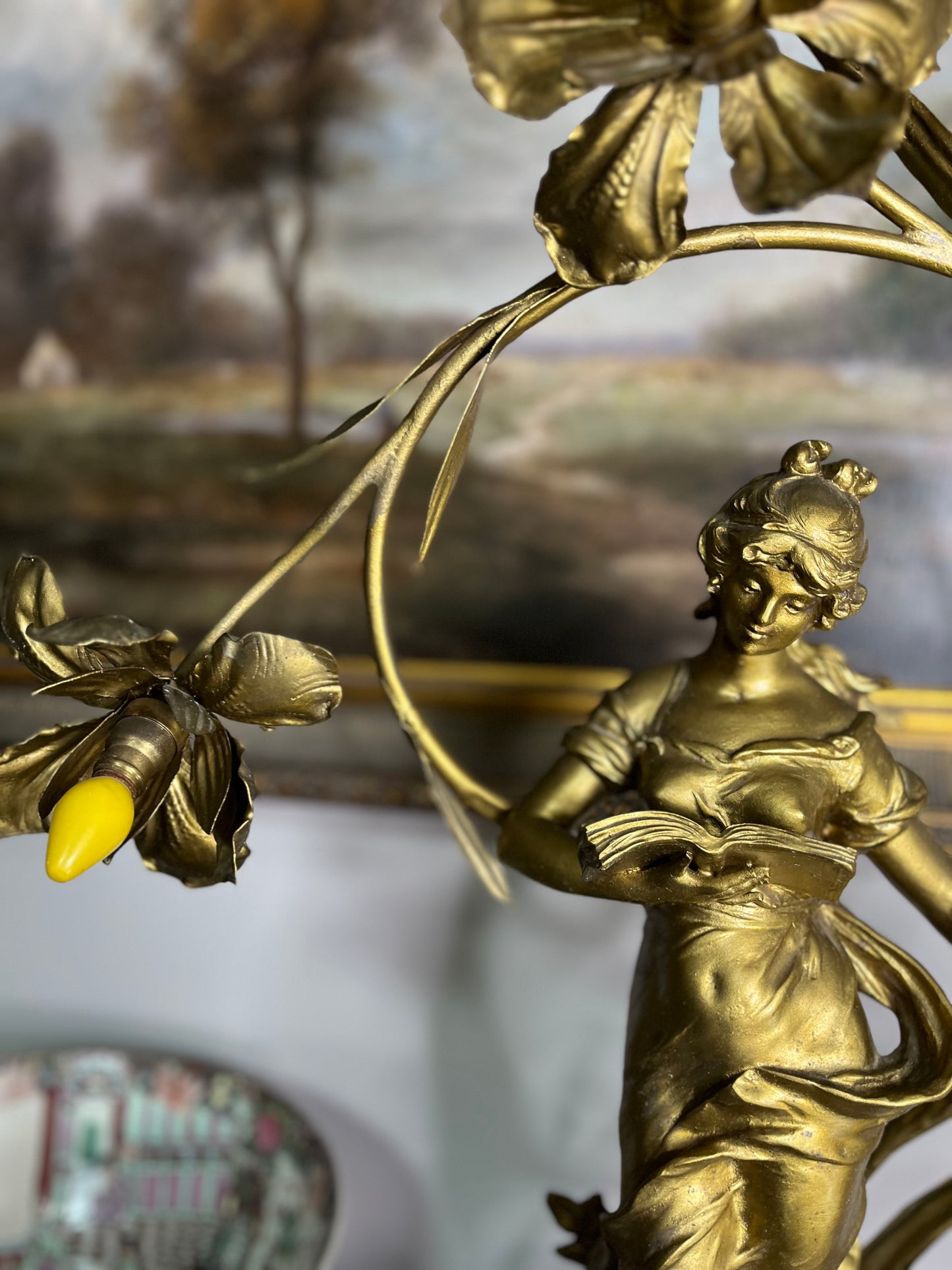 Fabulous Antique French Figural Newel Post Lamp - Figural After “Le Lecture” by Françoise Moreau