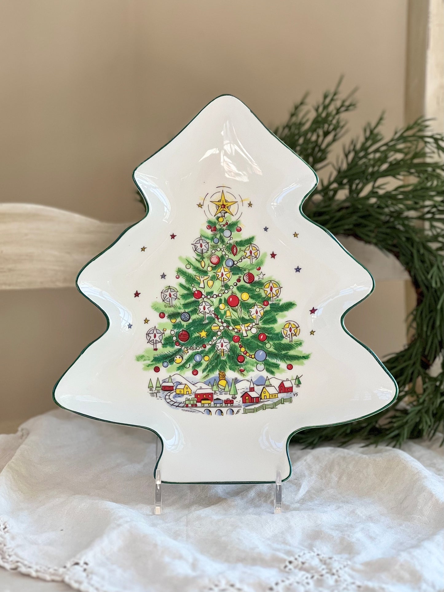 Vintage “Christmas Eve” by Salem China Co, Tree Shaped Porcelain Dish