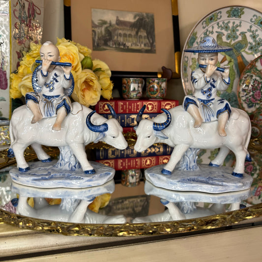 Reserved Maria Blue and White Chinoiserie Children on Ox