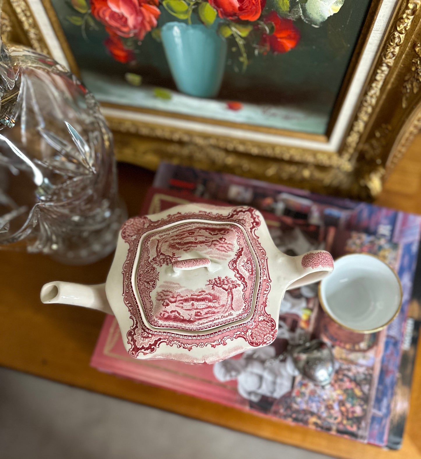 VINTAGE Old Britain Castles Pink Transferware Teapot with lid by Johnson Brothers, ENGLAND