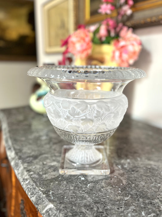 Elegant Large Vintage Irish Crystal Frost And Clear Banded Pedestal Bowl/Compote