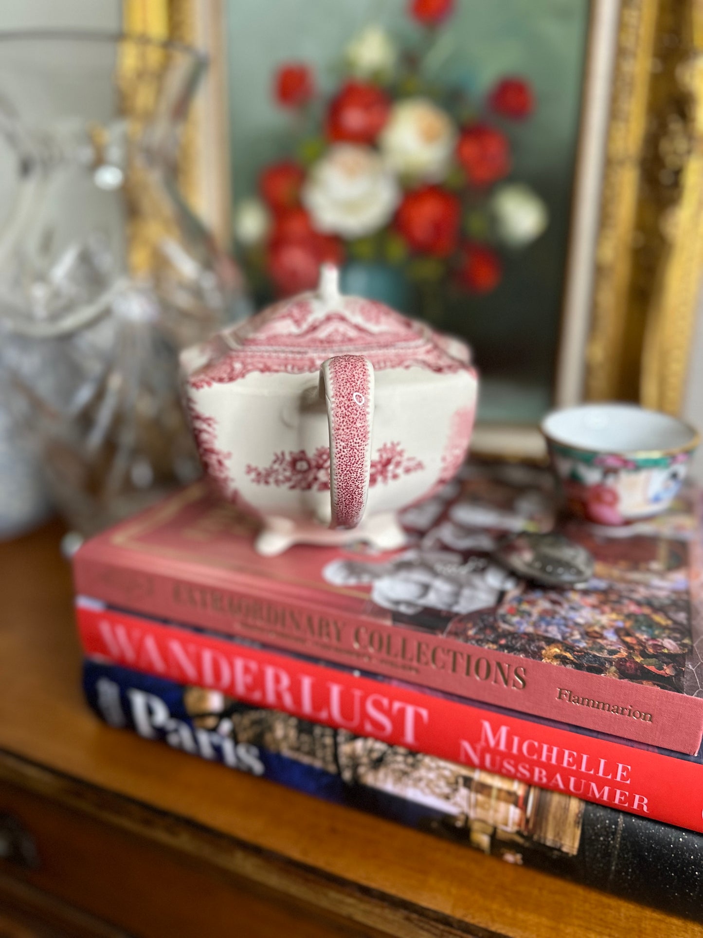 VINTAGE Old Britain Castles Pink Transferware Teapot with lid by Johnson Brothers, ENGLAND