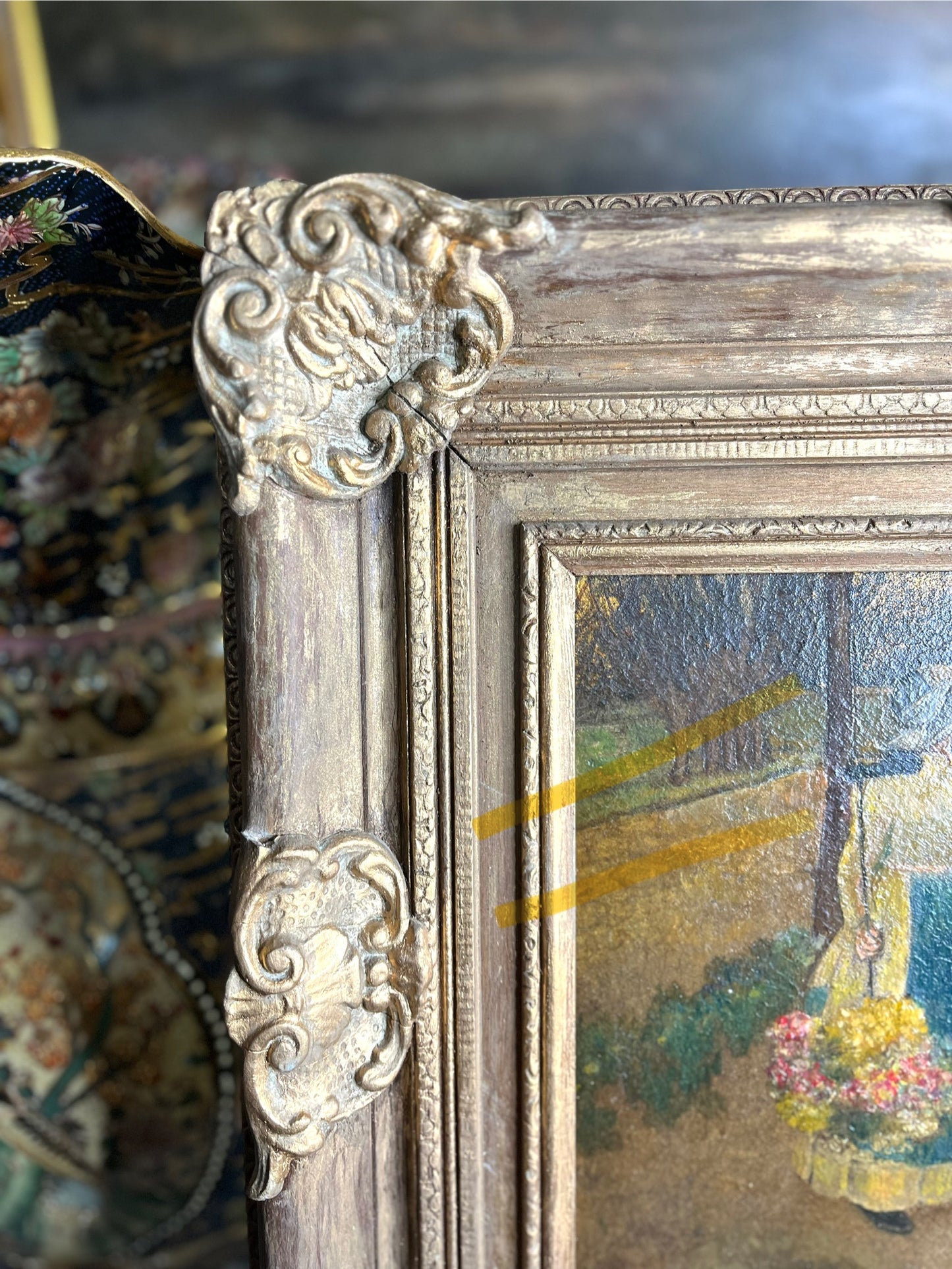 Finely Painted 1900’s Original Oil On Board In Stunning Original Antique Frame Titled “The Flower Girl”