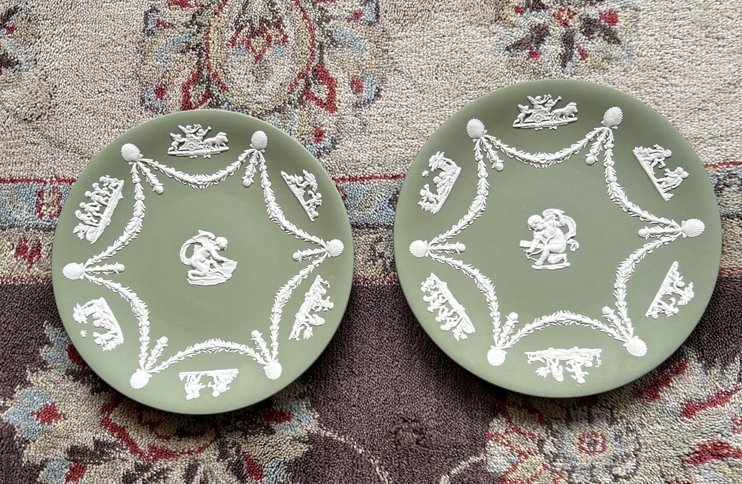 9” Pair of Sage Green Wedgwood Jasperware Plates