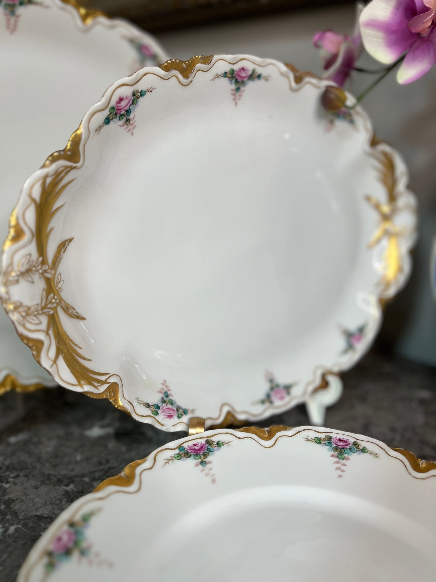 Gorgeous Antique Turn of 20th Century Haviland France 4 Platter Set With 3 Bonus Dinner Plates