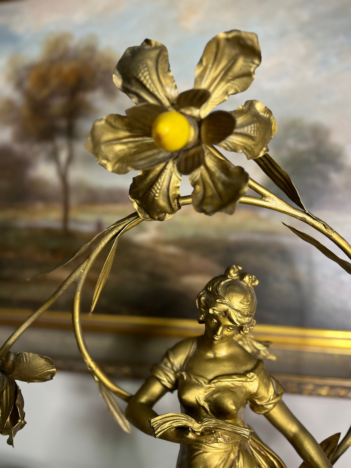 Fabulous Antique French Figural Newel Post Lamp - Figural After “Le Lecture” by Françoise Moreau