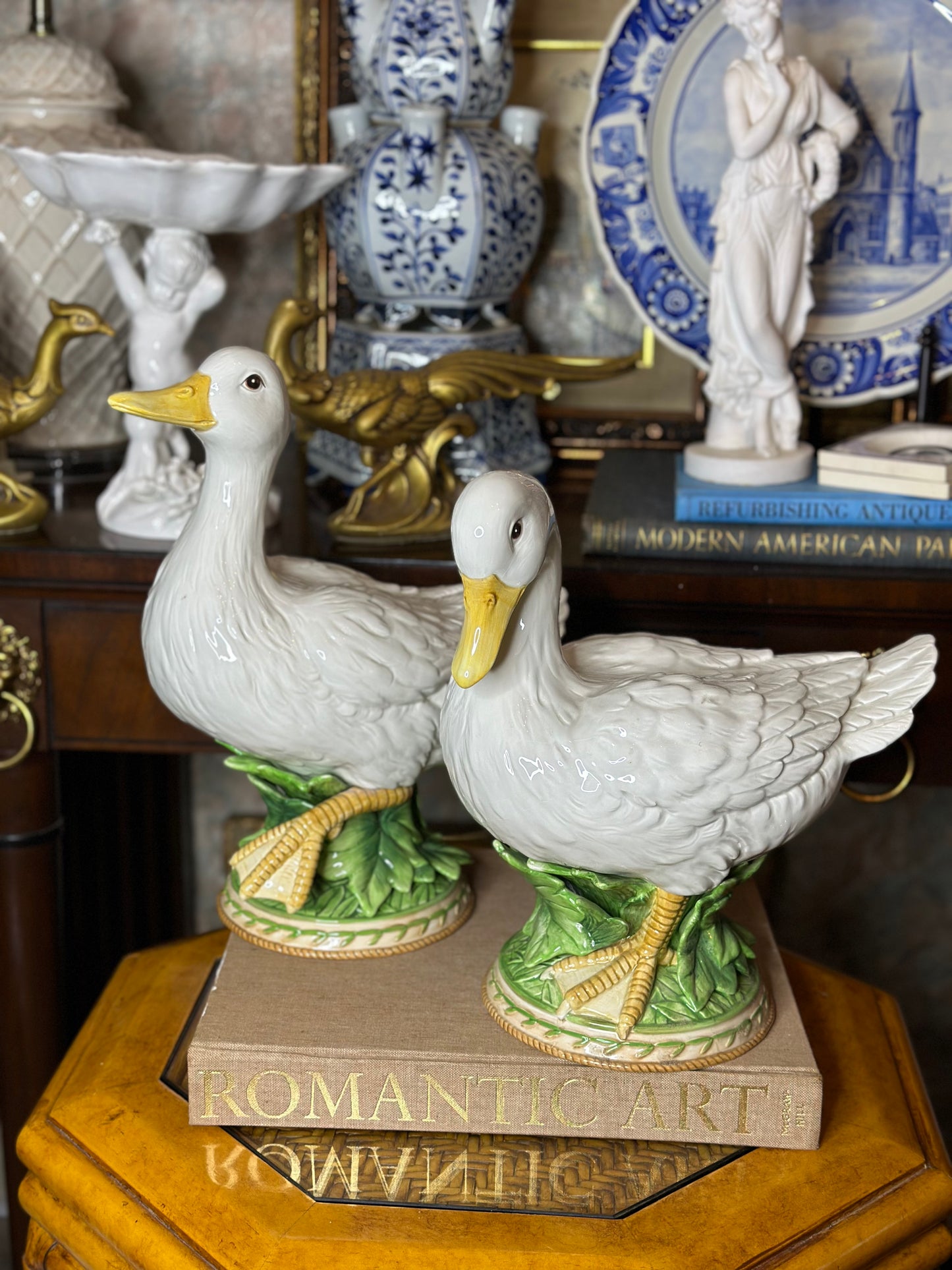 FITZ & FLOYD XLARGE DUCK PAIR, 12" TALL, 11" WIDE