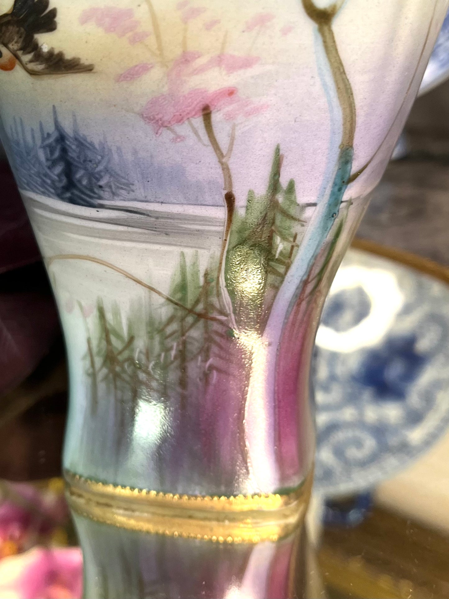 Antique 1800’s Stunning Old Imperial Nippon Japanese Hand Painted Sunset And Bird Vase Signed