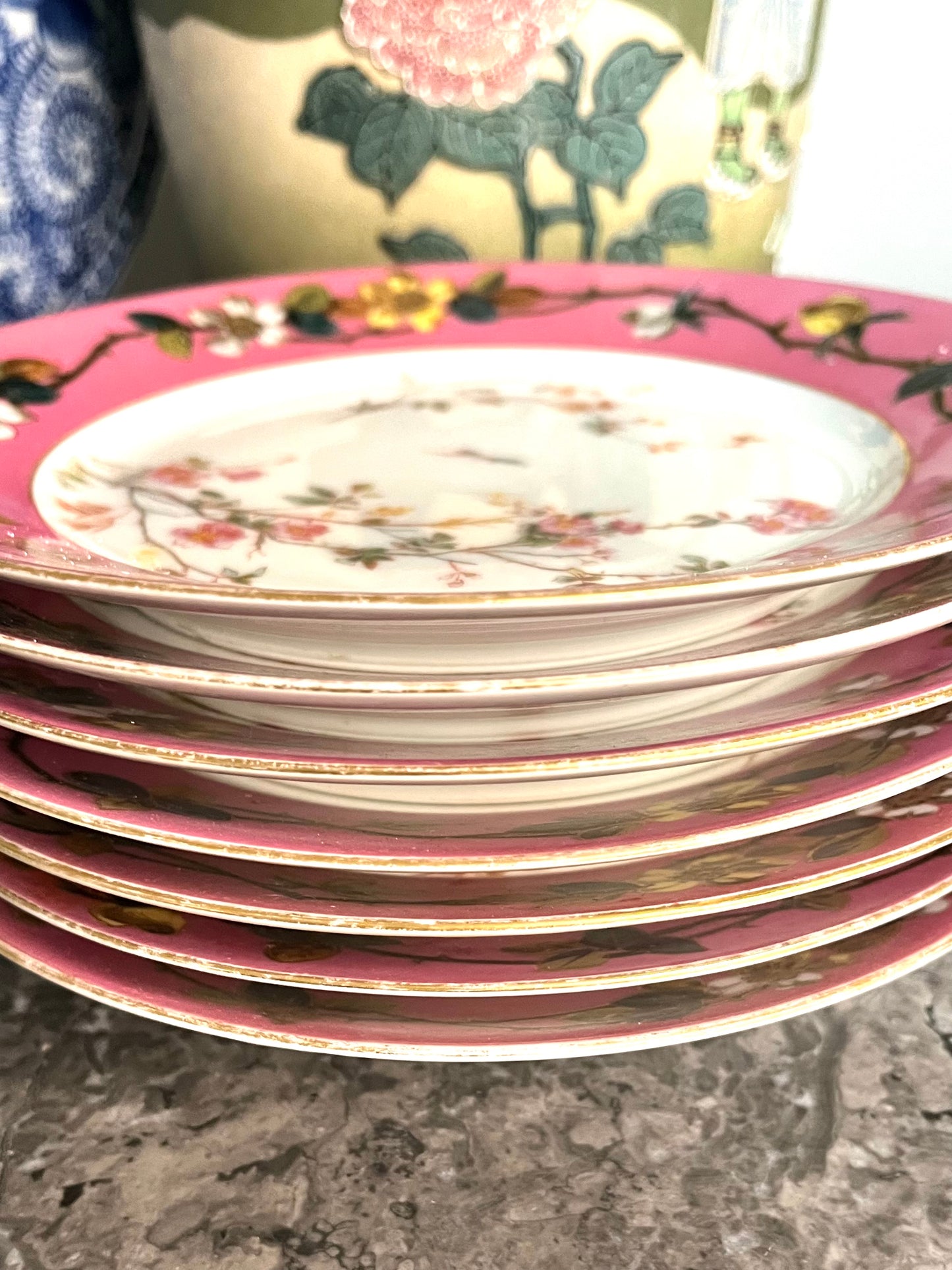 Antique Beautiful Rare T&V Limoges Plum Blossom Oval Platter, Handled Tray, And 8 Dessert Plates Late 1800’s-Pre 1920