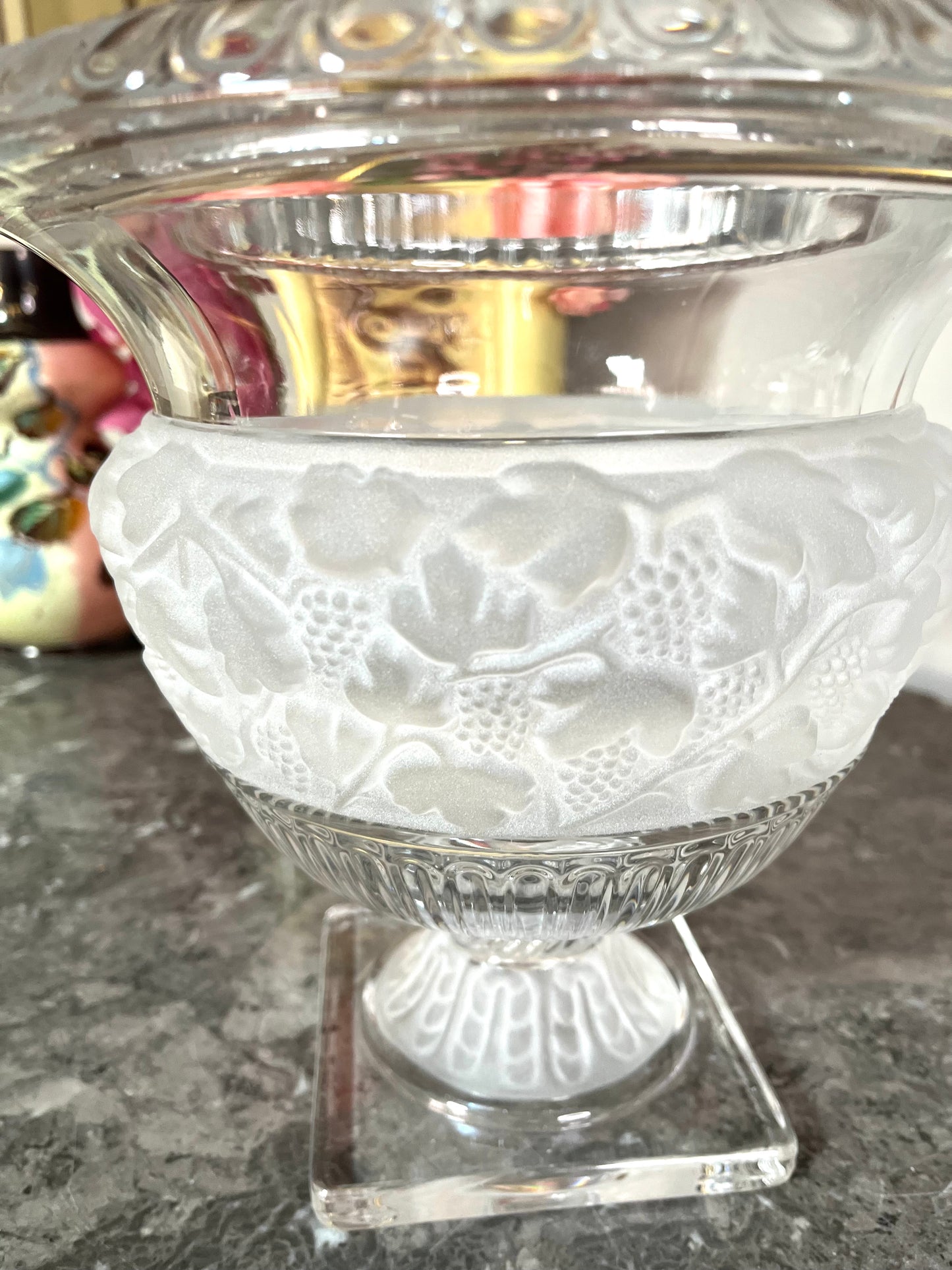 Elegant Large Vintage Irish Crystal Frost And Clear Banded Pedestal Bowl/Compote