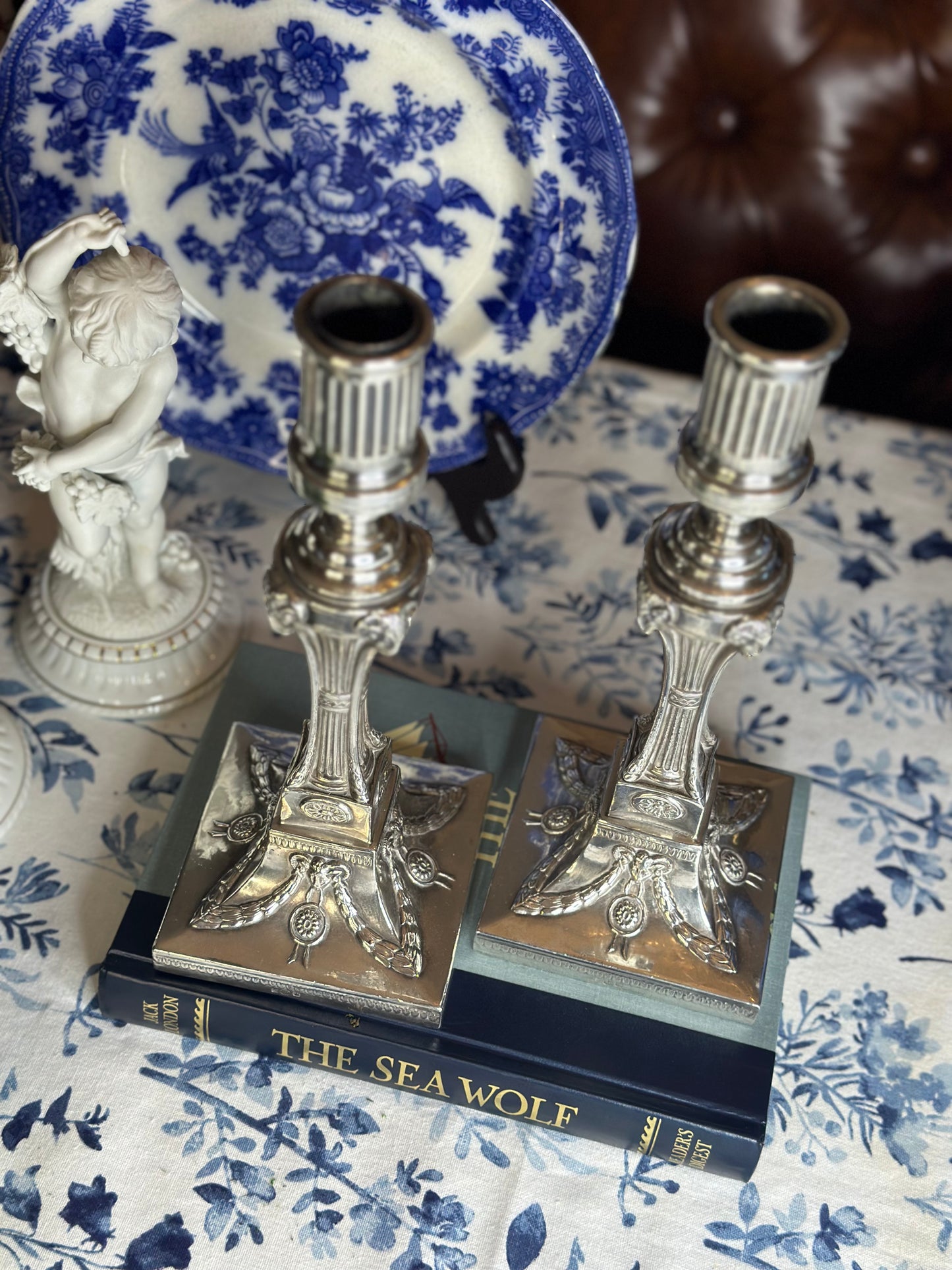 Early 19c. English Silverplate 11” Tall Candlestick Pair