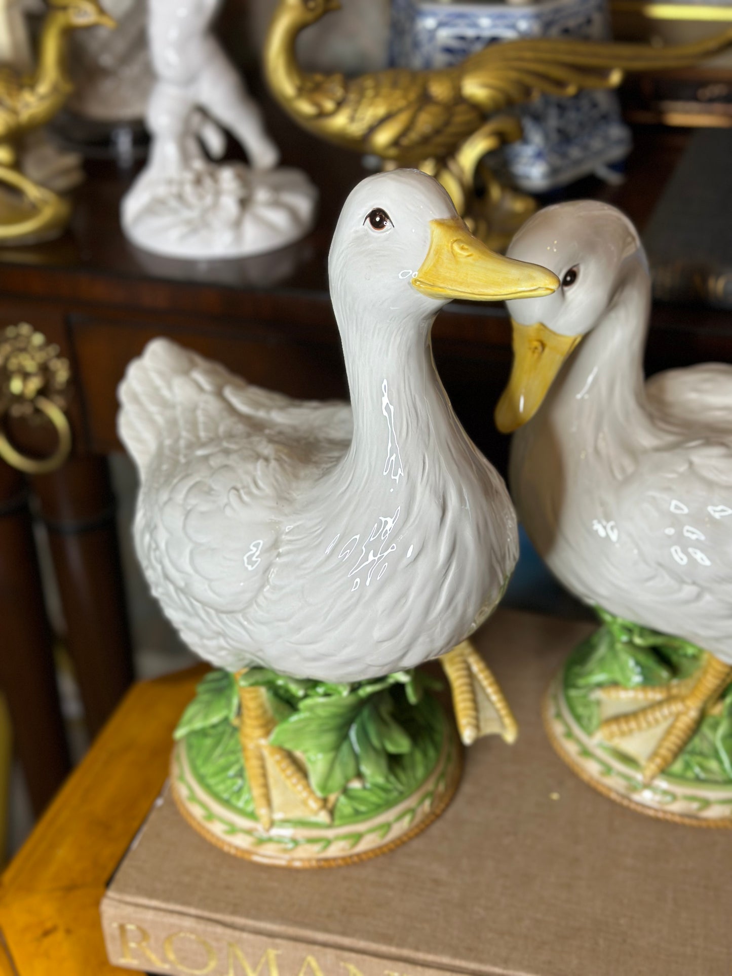 FITZ & FLOYD XLARGE DUCK PAIR, 12" TALL, 11" WIDE