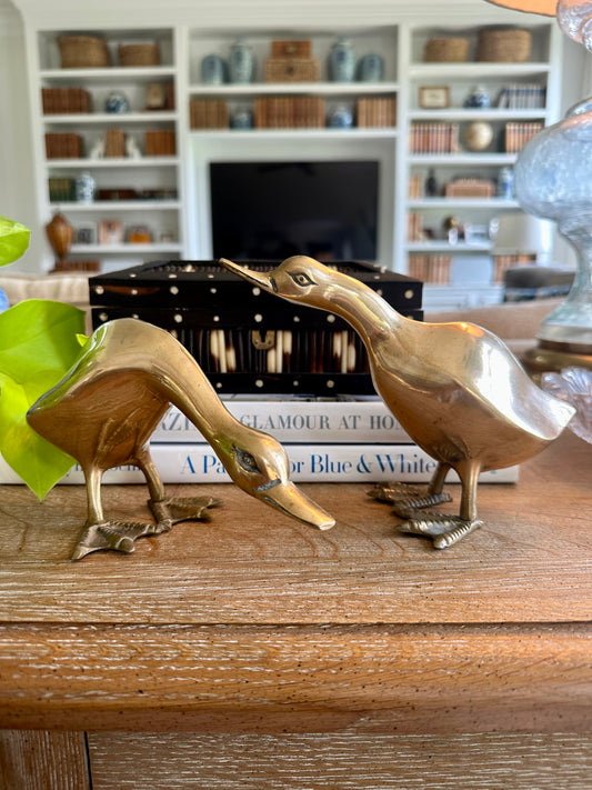 Pair of Darling Brass Vintage Ducks Duck Figures