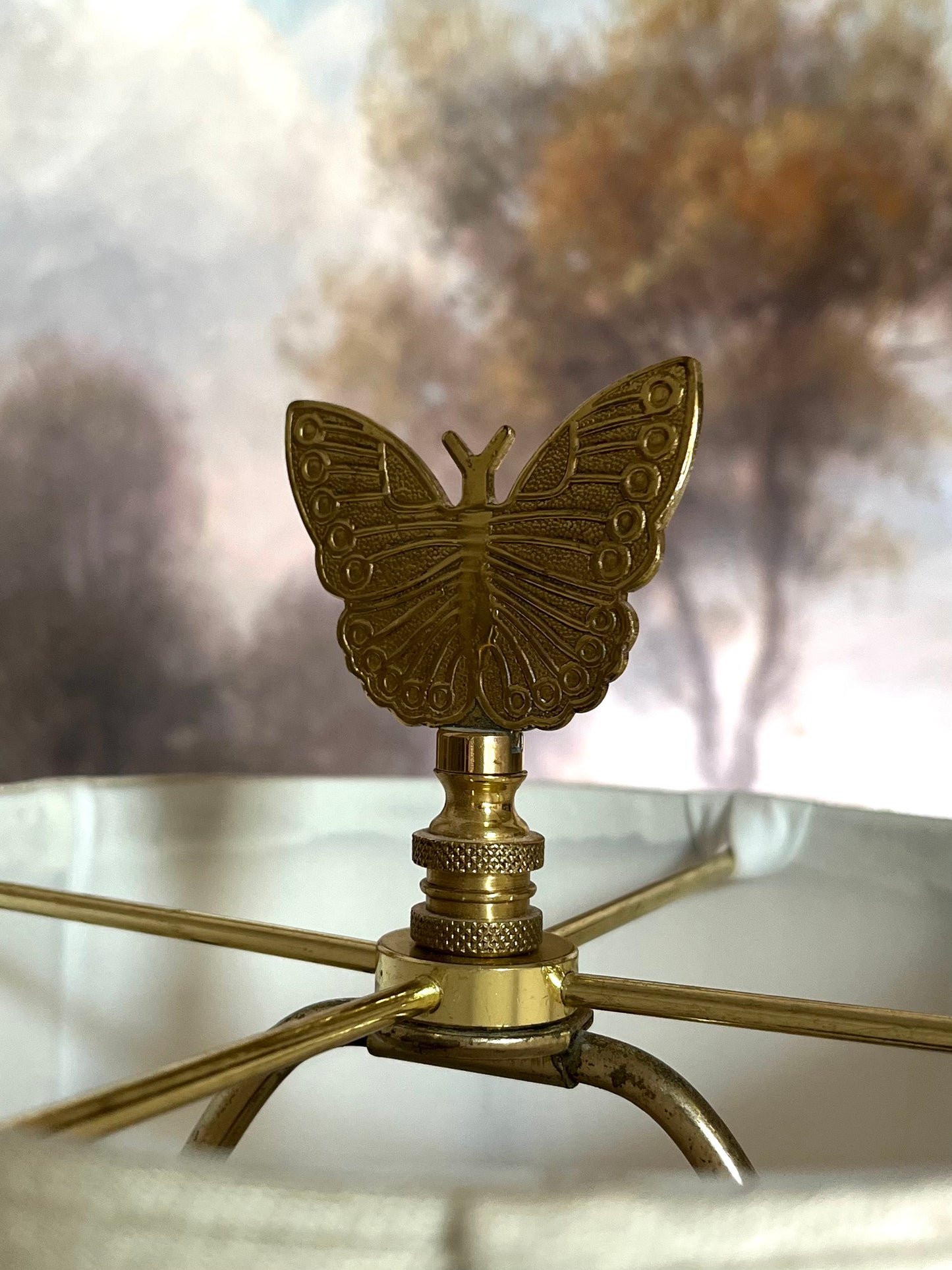 Chic Chinoiserie Plum Blossom and Butterfly Hand Painted Lamp on Brass Base