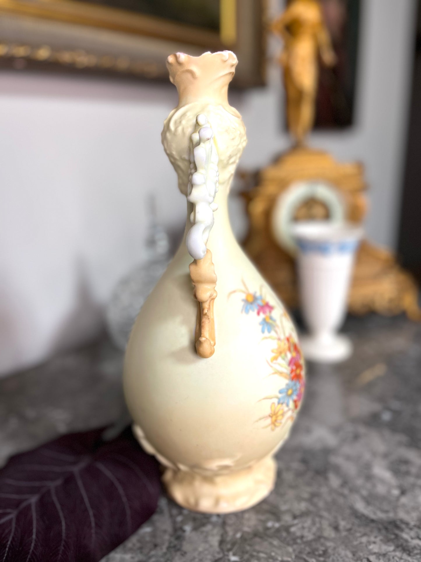 Antique 19th Century Victorian Hand Painted Porcelain Amphora Vase