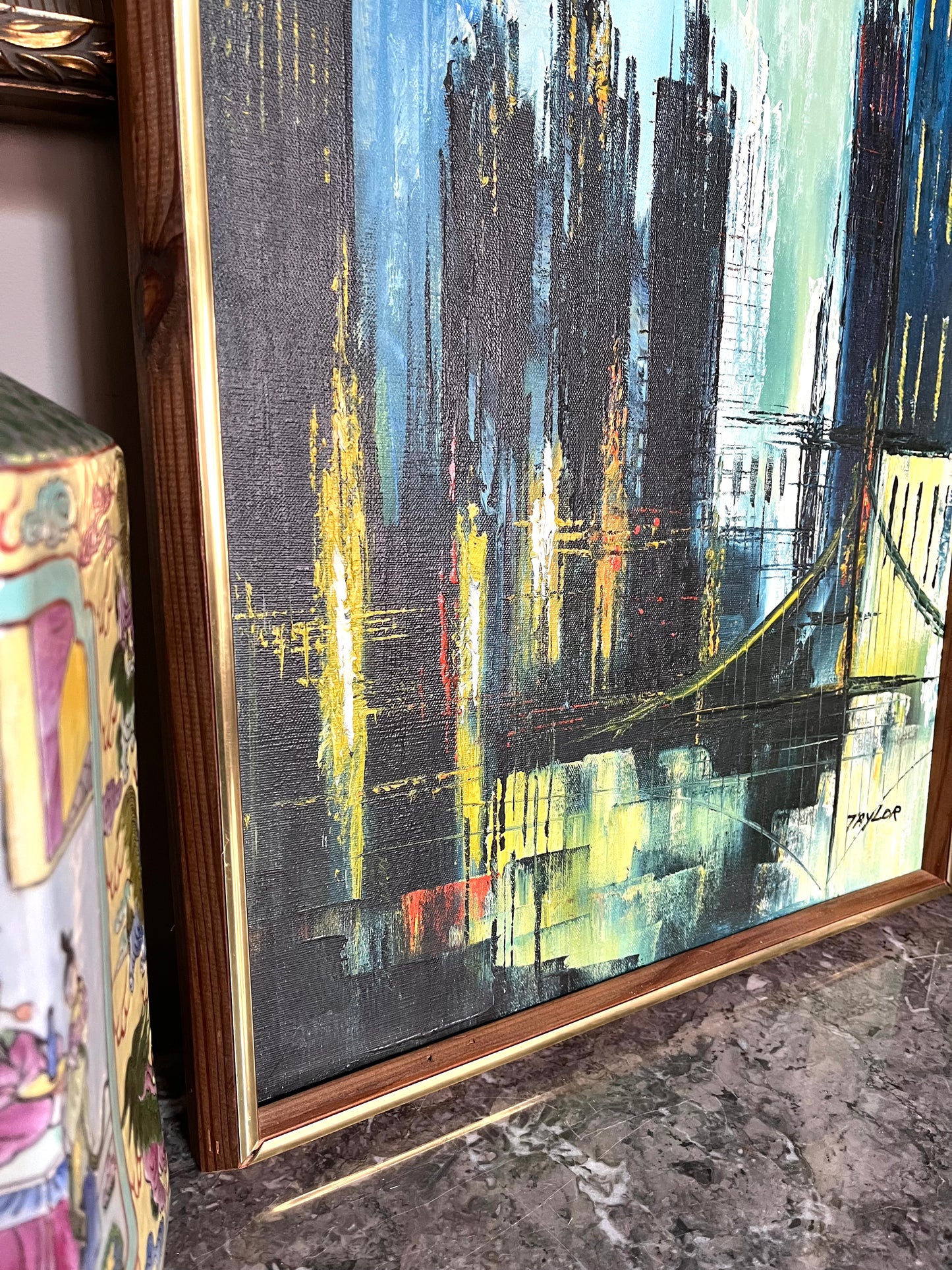 Gorgeous Original Acrylic On Canvas Cityscape - 3rd Quarter 20th Century - Signed Oil Painting