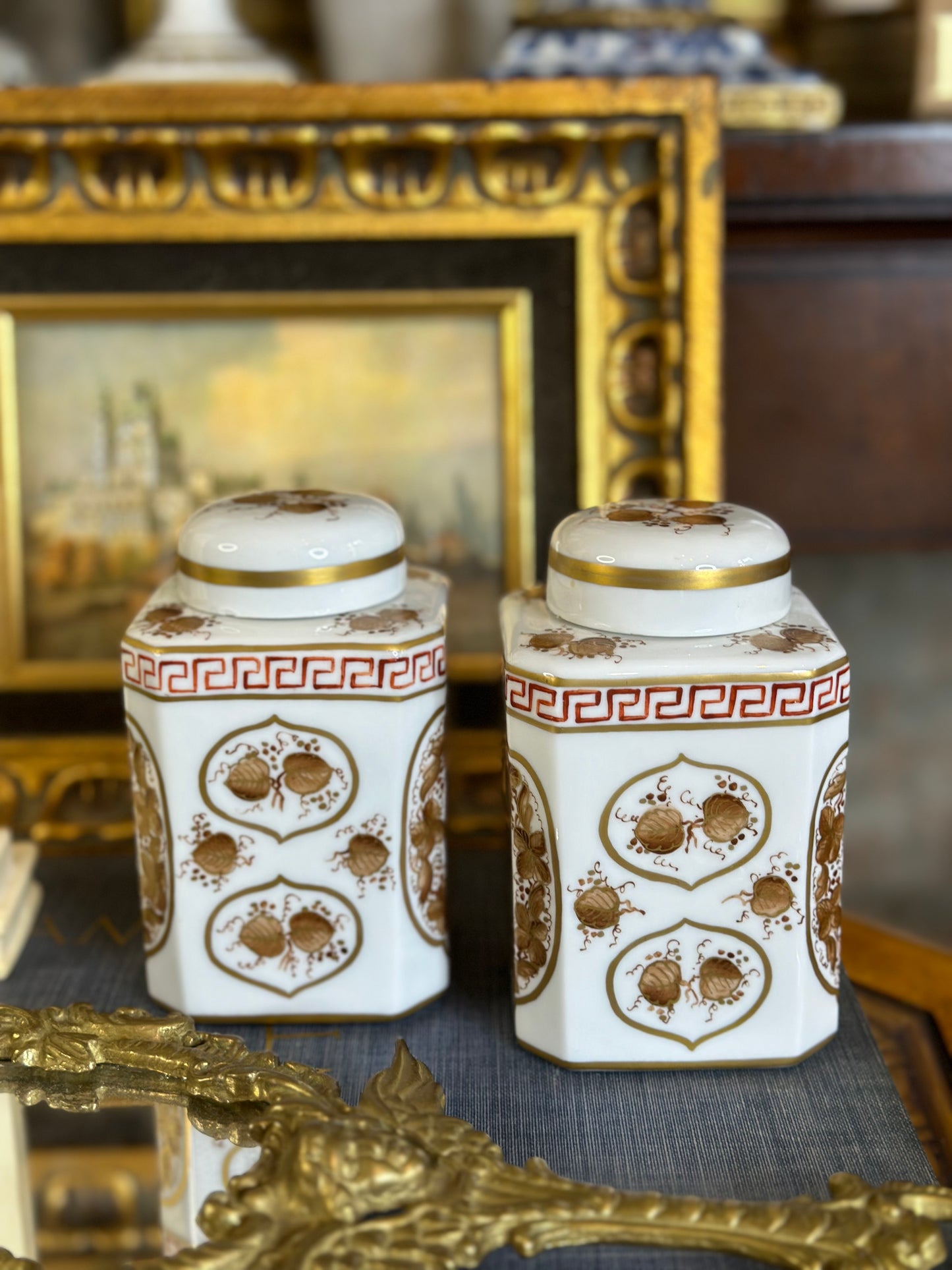 Antique Paris Porcelain Tea Jar Pair, 5.5" Tall - Pristine!